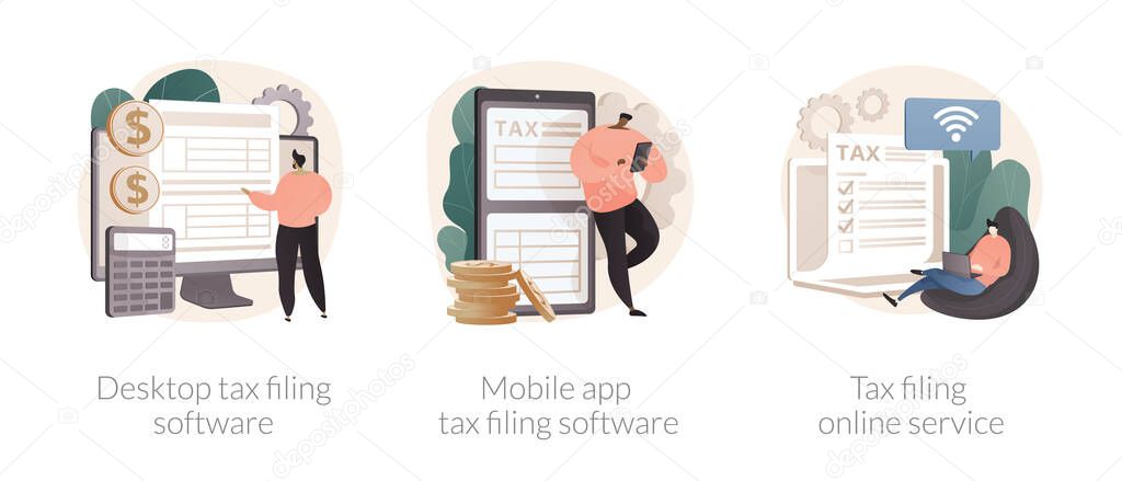 Tax software program abstract concept vector illustrations.