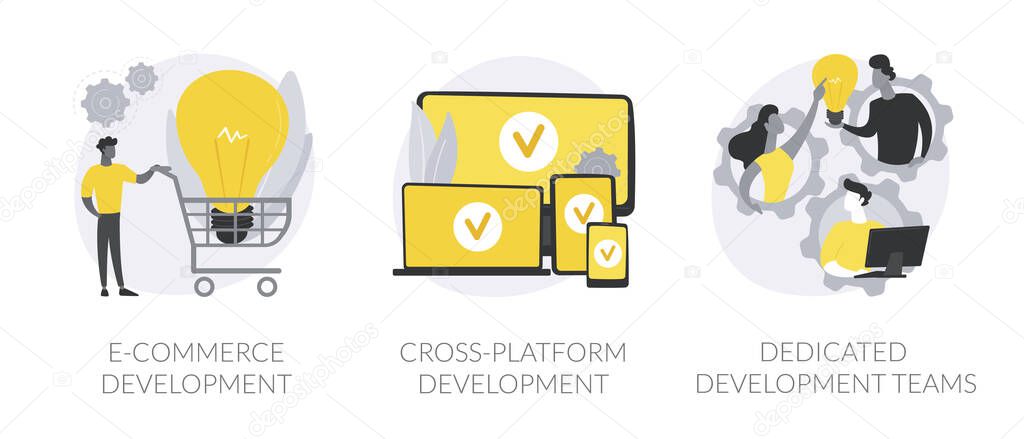 Remote developers team abstract concept vector illustrations.