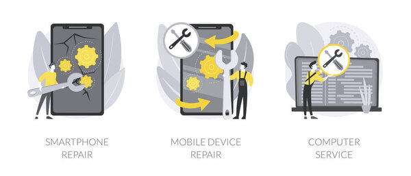 Gadget fixing abstract concept vector illustrations.