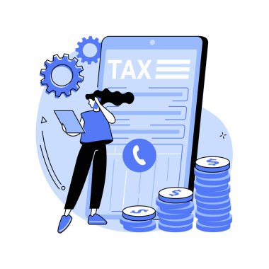 Telefon vergisi, soyut konsept vektör çizimi. Dönüş belgenizi, otomatik cep telefonu hizmetini, sabit geliri, gelir tablosunu, evrak toplanmasını, mali denetim metaforunu dosyalayın.