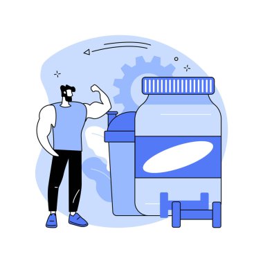 Spor beslenmesi soyut konsept vektör illüstrasyonu. Spor malzemeleri, ergojenik yardımlar, protein kokteyli, beslenme disiplini, sağlıklı yaşam tarzı, düşük holesterole yiyecek soyut metaforu..