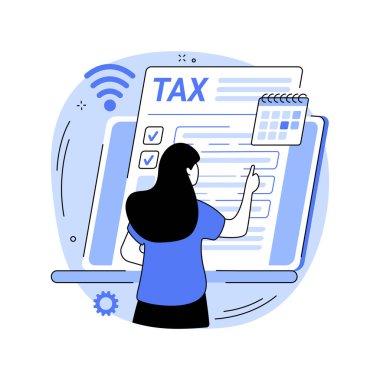 Çevrimiçi hizmet sunma vergisi soyut konsept vektör illüstrasyonu. Vergi yazılım programı, belgelerinizi, IRS formunuzu, kişisel gelirinizi, evraklarınızı toplayın, online soyut metafor tavsiyesi alın.