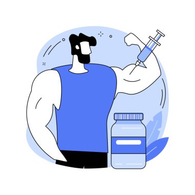 Anabolik steroidler soyut konsept vektör çizimi. Anabolik steroidler doping, anti-aging yardım, yasadışı spor ilaçları, hormon testosteronu, kas kütlesi, atletik performans soyut metaforu.