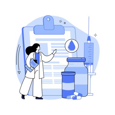 Diyabet ilaçları soyut konsept vektör çizimleri. Şeker hastalığı terapisi, hastalık tedavisi, insülin enjeksiyonu, şırınga iğnesi, tıbbi kapsül, diyabetik diyet soyut metaforu..