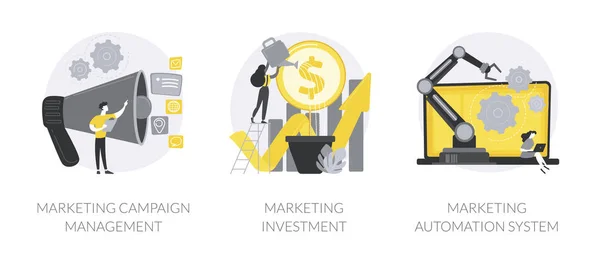 Marknadsföring Kampanj Management Abstrakt Koncept Vektor Illustration Set Investeringar Och — Stock vektor