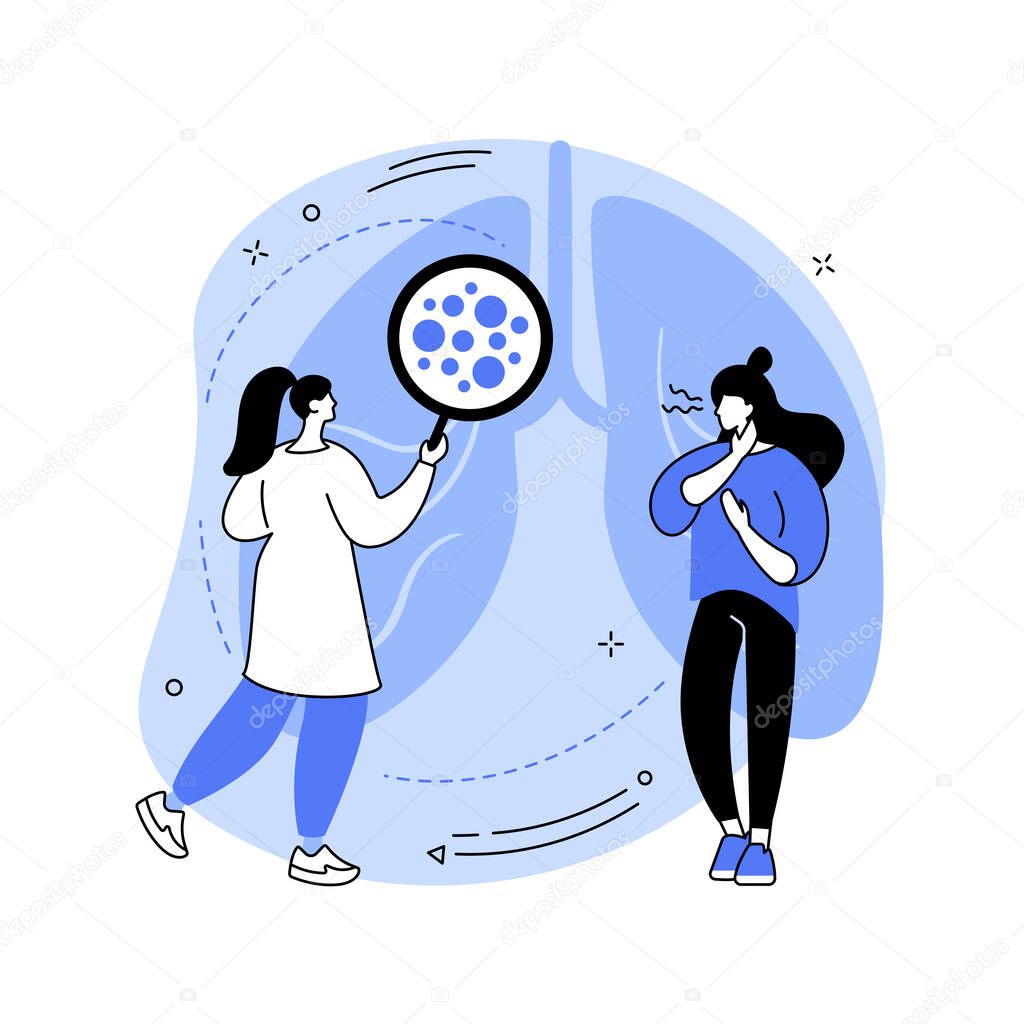 Bronchial asthma diagnosis abstract concept vector illustration. Respiratory illness, shortness of breath, symptoms and treatment, bronchial inhaler and nebulizer, wheezing abstract metaphor.