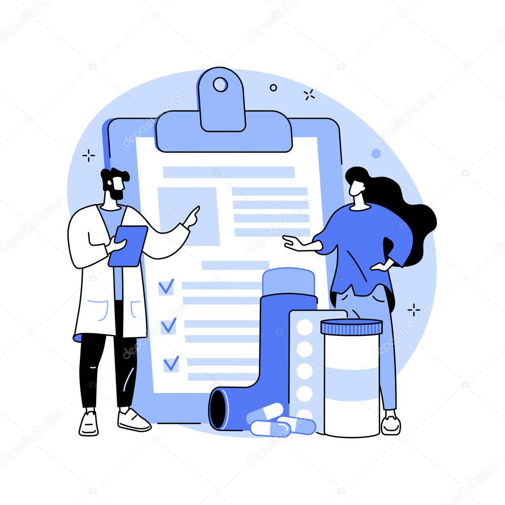 Medicine for bronchial asthma abstract concept vector illustration. Chronic pulmonary disease symptoms and treatment, breathing attack, inhalation for bronchitis, allergy cough abstract metaphor.