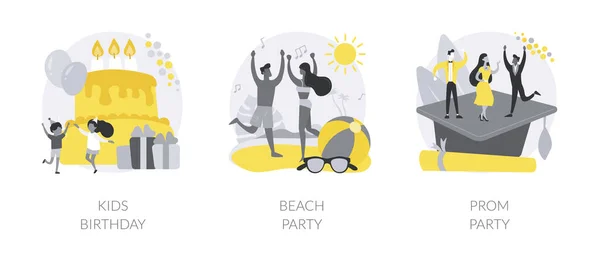 Party Feier Abstrakte Konzept Vektor Illustration Set Kindergeburtstag Strand Und — Stockvektor