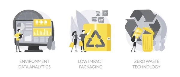 Hergebruik Vermindert Recycling Abstract Concept Vector Illustratie Set Milieudata Analyse — Stockvector