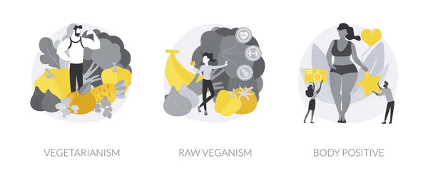 Набор Абстрактных Векторных Иллюстраций Здорового Образа Жизни Вегетарианство Сырой Вегетарианство — стоковый вектор