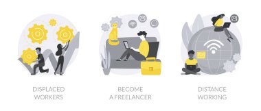 İşsizlik ve uzak iş fırsatları soyut konsept vektör çizimleri.