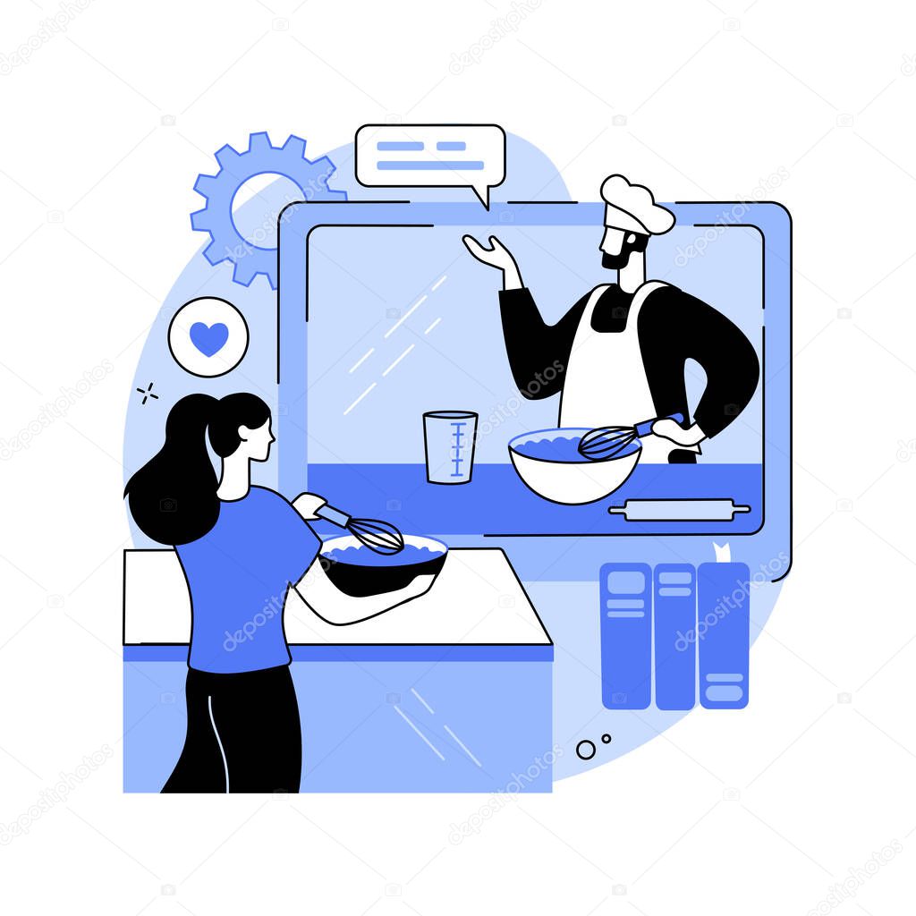 Online cooking tutorial abstract concept vector illustration.