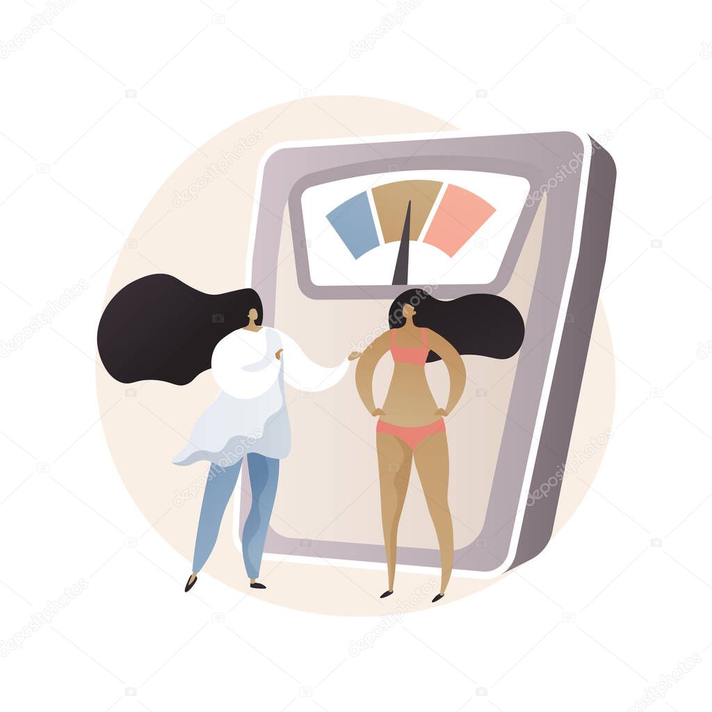 Body Mass Index abstract concept vector illustration. Health issue diagnostics, weight loss program, body mass fat index, healthy BMI, calculation formula, nutrition plan abstract metaphor.