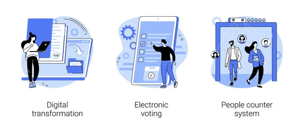 デジタル抽象概念ベクトルイラストセット デジタル変換 電子投票 人々のカウンターシステム ペーパーレスワークフロー インターネット投票 小売トラフィックレポート抽象的なメタファー — ストックベクタ