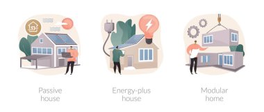 Yenilikçi özel inşaat teknolojileri soyut konsept vektör çizimleri.