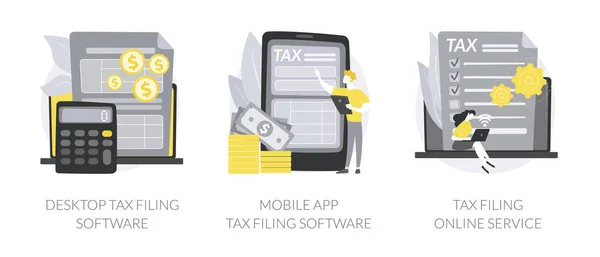 Φορολογικό Λογισμικό Πρόγραμμα Αφηρημένη Έννοια Διάνυσμα Εικονογράφηση Σύνολο Desktop Φορολογικό — Διανυσματικό Αρχείο