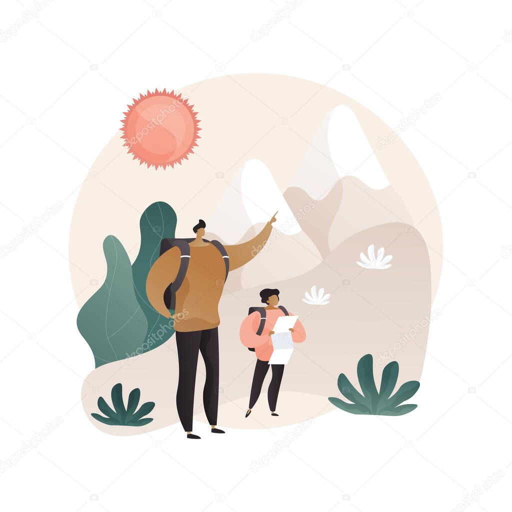 Summer hiking abstract concept vector illustration.