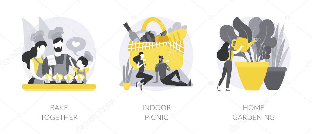 Family fun during quarantine abstract concept vector illustrations.