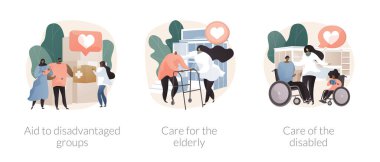 Savunmasız insanlara soyut konsept vektör çizimlerine yardım et.