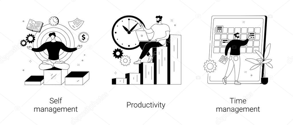 Employee performance and self-organization abstract concept vector illustrations.