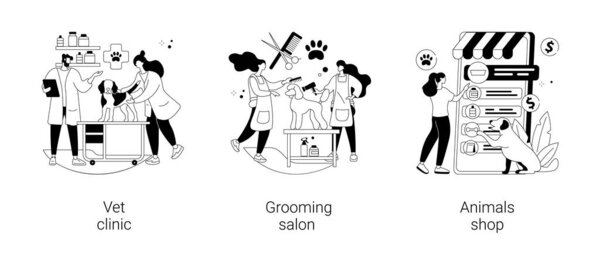 Концептуальные векторные иллюстрации по уходу за животными.