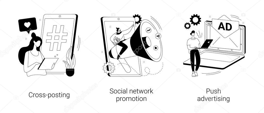 Media promotion abstract concept vector illustrations.