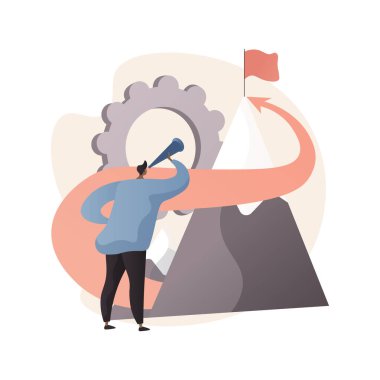 İş görevi soyut konsept vektör çizimi. Misyon beyanı, iş hedefleri ve felsefesi, şirket vizyonu, temel değerler, müşteri ilişkileri, sadakat ve soyut metafor.