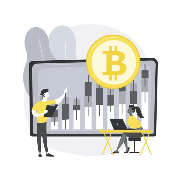 Cryptocurrency trading desk abstract concept vector illustratie. — Stockvector