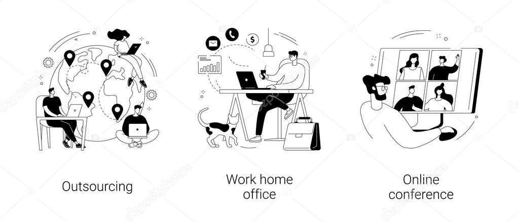 Distance working abstract concept vector illustrations.