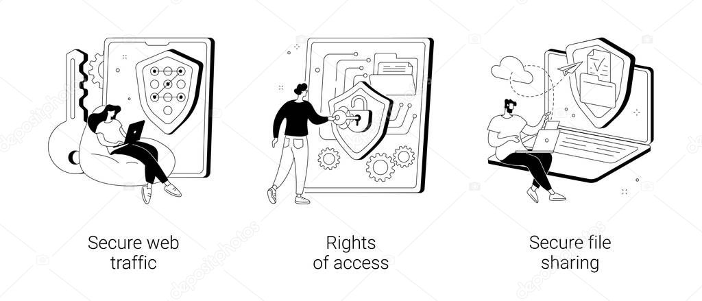 Data transfer abstract concept vector illustrations.