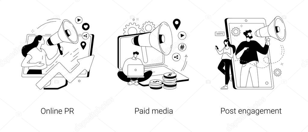 Digital PR service abstract concept vector illustrations.