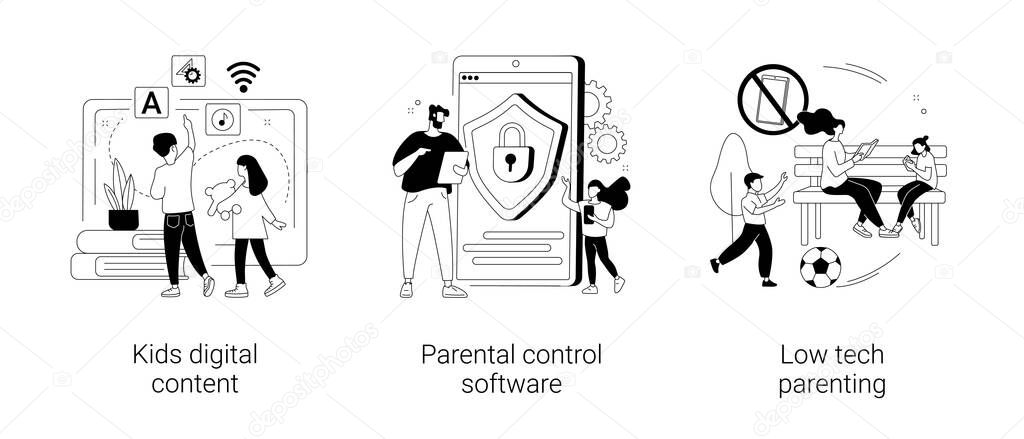 Children media access abstract concept vector illustrations.