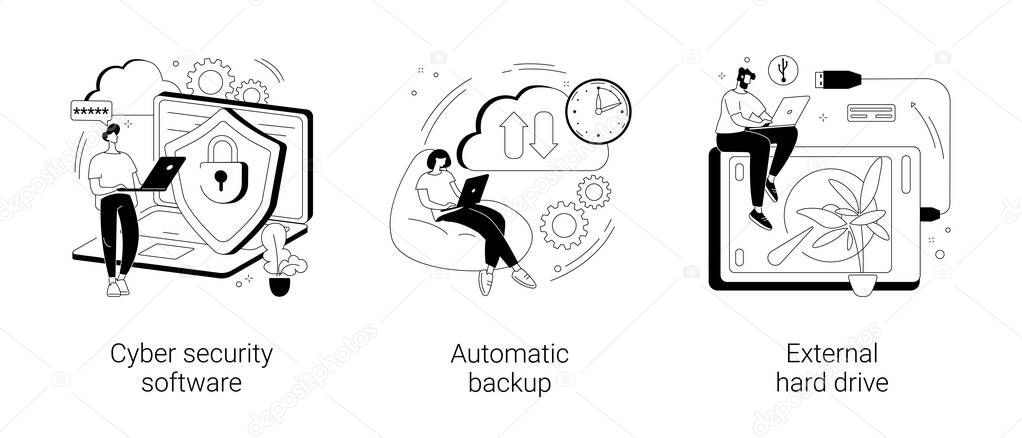 Data protection and recovery abstract concept vector illustrations.