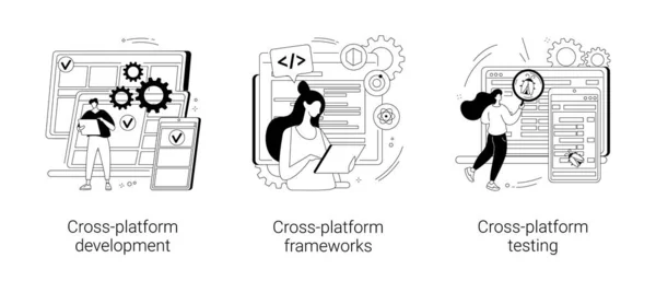 Sistema operacional multi-plataforma resumo conceito vetor ilustrações. — Vetor de Stock