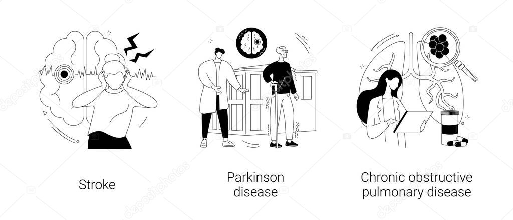 Senior people illness abstract concept vector illustrations.