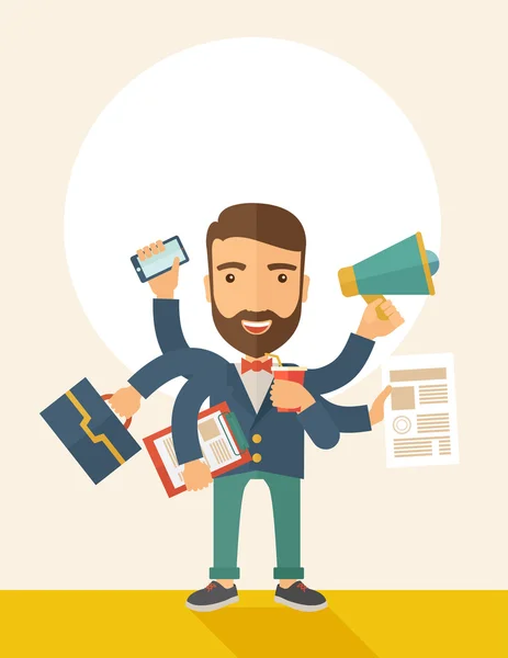 Man doing multitasking — Stock Vector