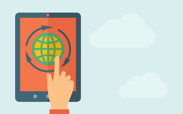 Tableta de pantalla táctil con icono globo — Archivo Imágenes Vectoriales