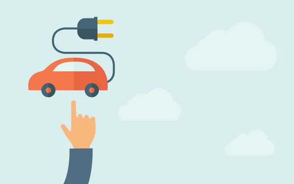 Pointant main à l'icône de voiture rechargeable — Image vectorielle