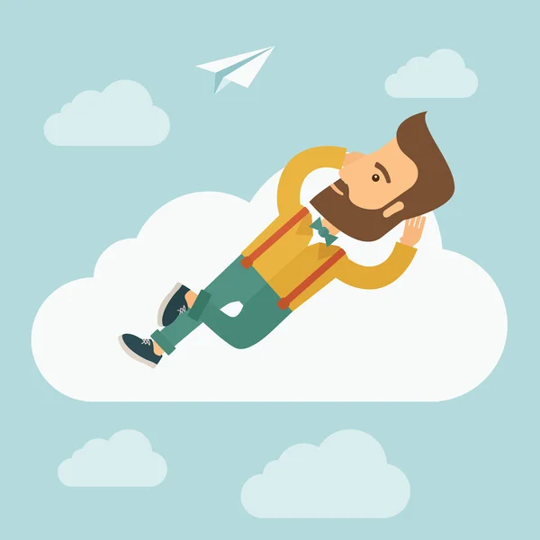 Barba hombre acostado en una nube — Vector de stock