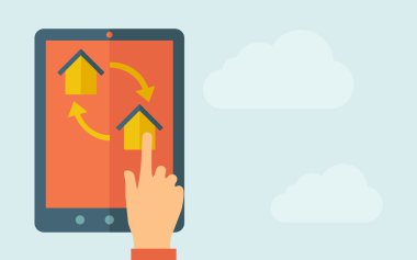 Değmek perde tablet küçük evler ve ok ile