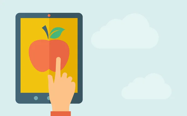Tablet tela de toque com ícone de maçã — Vetor de Stock