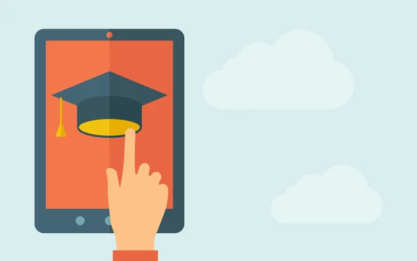 Tablette tactile avec icône de chapeau de graduation — Image vectorielle