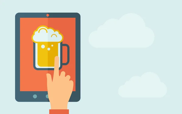 Tableta de pantalla táctil con icono de taza de cerveza — Archivo Imágenes Vectoriales