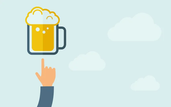 Mano señalando a una taza de cerveza . — Archivo Imágenes Vectoriales