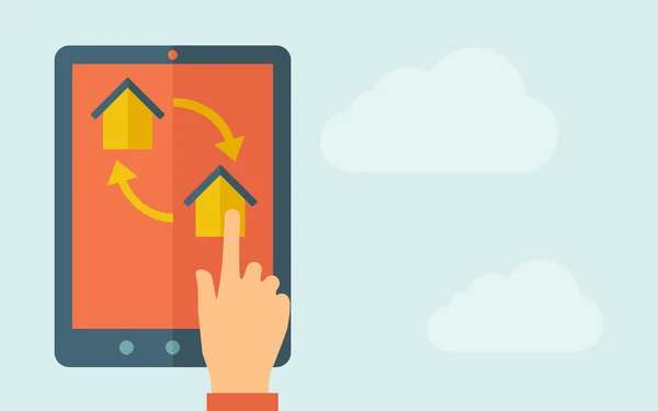 Tableta de pantalla táctil con casitas y flecha — Archivo Imágenes Vectoriales