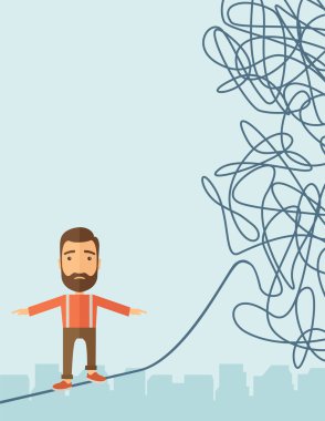 İp risk altında yürürken işadamı.