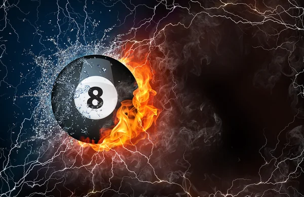 Billiard ball in fire and water — Stock Photo, Image