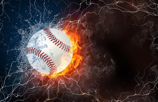 Softball ball in fire and water — Stock Photo, Image