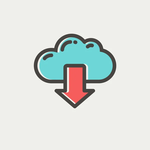 Nuvola con freccia verso il basso icona linea sottile — Vettoriale Stock