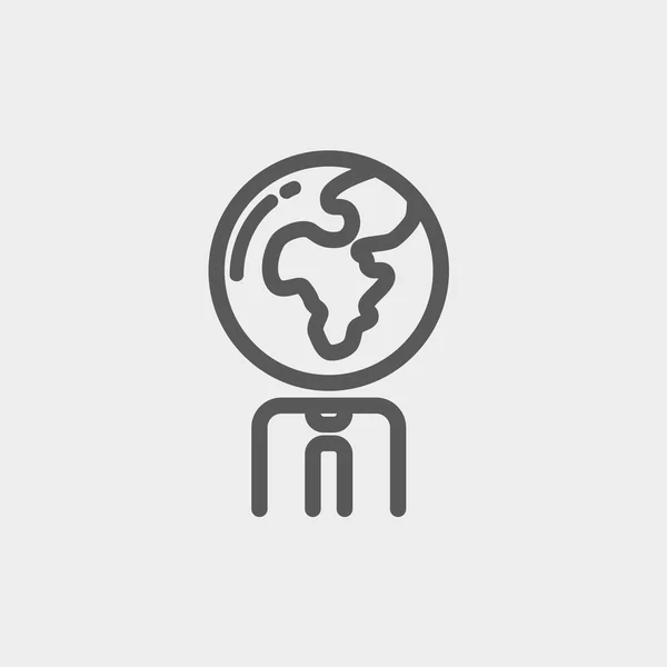 Human with globe head thin line icon — Stock Vector
